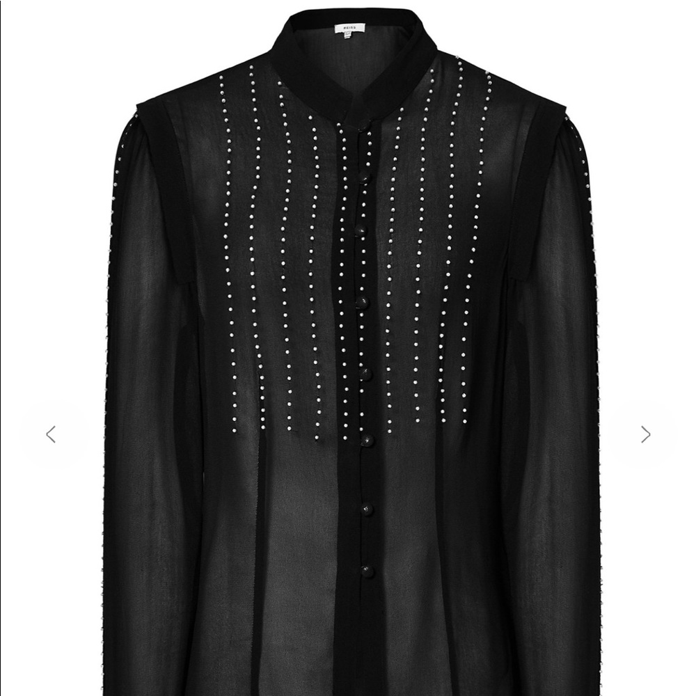 REISS SUZANNE PEARL EMBELLISHED BLOUSE BLACK ~ mandarin collar blouse